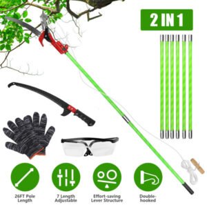 2-in-1 Manual Pole Saw 8.23-15.12FT Extendable Tree Pruner - SK5 Steel Pruner, Double-Hooked Saw Blade, Oxford Storage Bag , Goggles,Gloves For Tree Trimming - Image 11