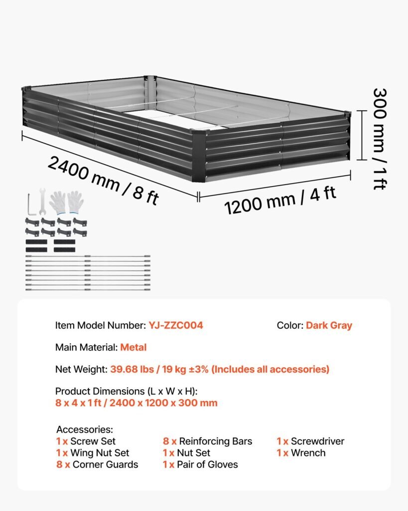2 Pack Galvanized Raised Garden Beds, 8 X 4 X 1 Ft, Rectangular Metal Planter Boxes Kit Outdoor, Bottomless Elevated Planting Box With Gloves, Alu-Zinc, For Growing Flowers Vegetables, Dark Gray