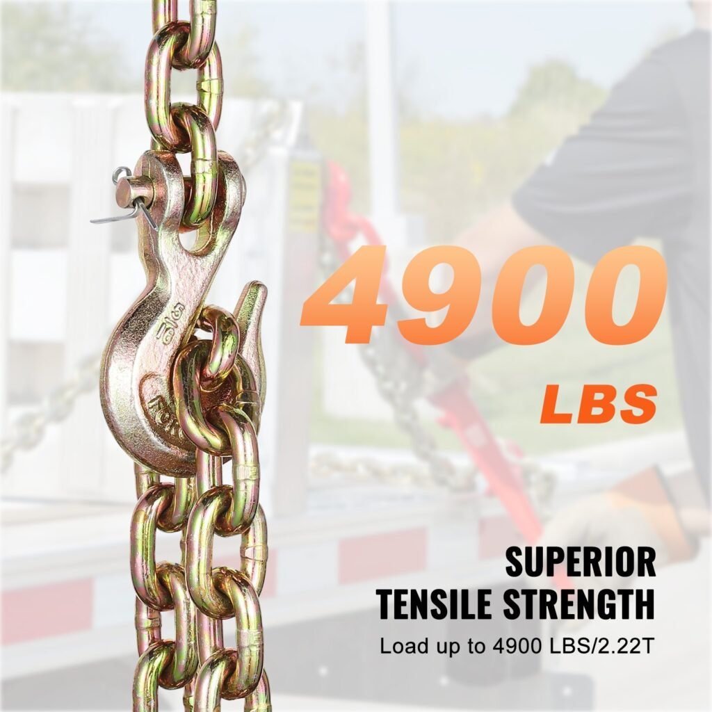 Binder Chain G80 Tie Down Tow Chain With Hooks 5/16'x10.3' 2 Pack 4900 Lbs