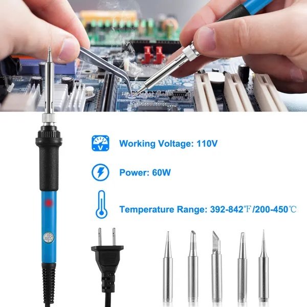 Soldering Iron 110V 60W Adjustable Temperature PCB Electric Welding Iron With 5Pcs Different Tips