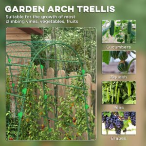 Metal Garden Trellis, Arch Trellis for Climbing Plants Outdoor, A-Frame, with Climbing Net, 57" x 66" x 81", Green - Image 6