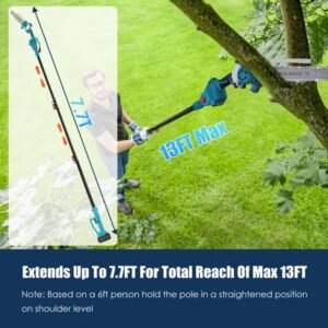 2-IN-1 Cordless Pole Saw And Mini Chainsaw With Extension Pole 21V Battery 8' Electric Brushless Pole Chainsaw With Auto Oiler Safety Switch 6.4LBS Lightweight For Tree Trimming - Image 3