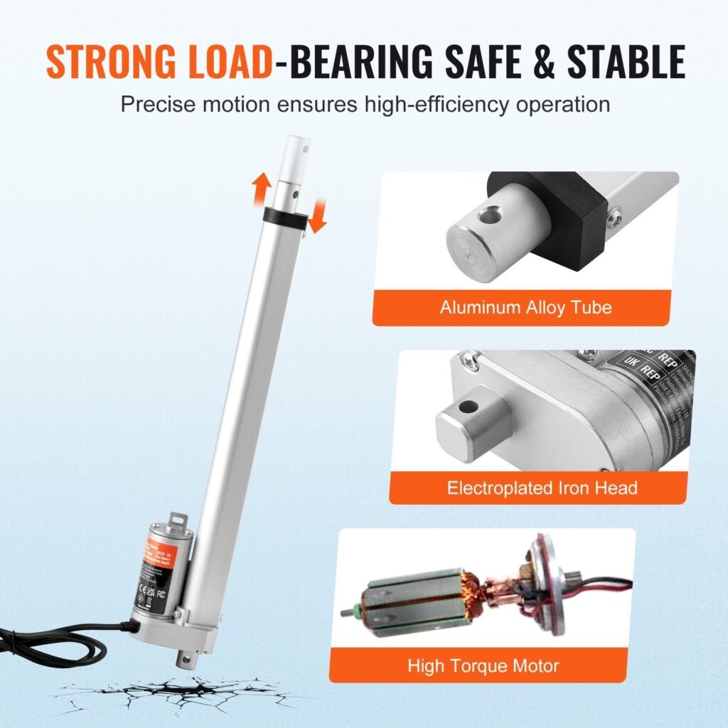 Linear Actuator 12V, 12 Inch High Load 330lbs/1500N Linear Actuator, 0.19'/s Linear Motion Actuator With Mounting Bracket And IP54 Protection