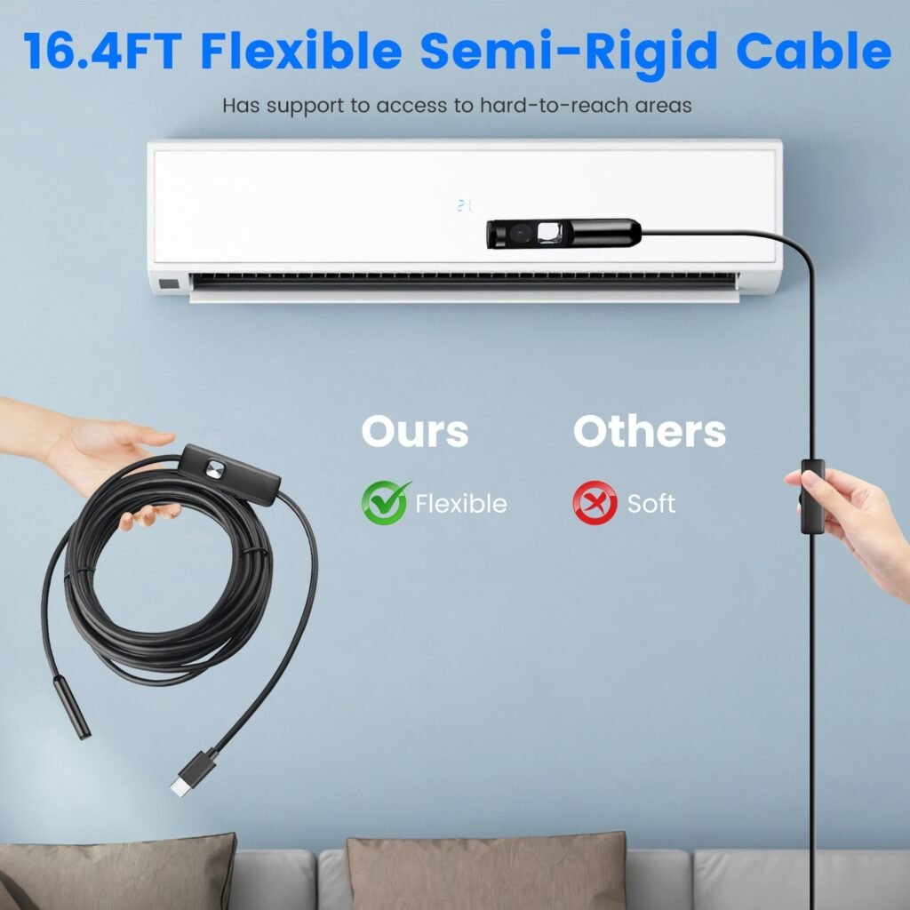 1Set Endoscope Camera 1920P HD IP67 Waterproof Inspection Borescope Tool With Light And 8 & 1 Dual Lens 16.4ft Semi Rigid Snake Cable Stepless Brightness APP Control For IOS And Android