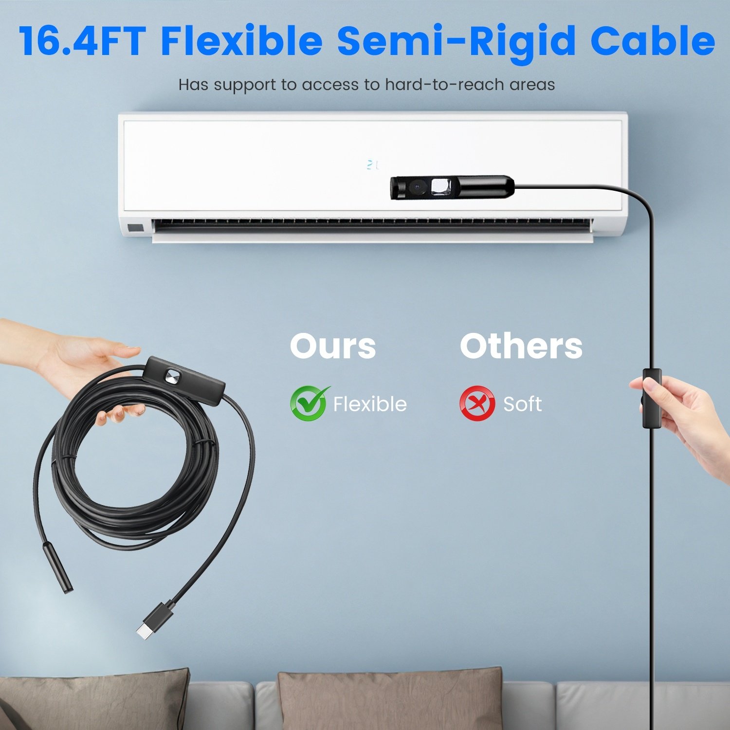 1Set Endoscope Camera 1920P HD IP67 Waterproof Inspection Borescope Tool With Light And 8 & 1 Dual Lens 16.4ft Semi Rigid Snake Cable Stepless Brightness APP Control For IOS And Android - Image 9