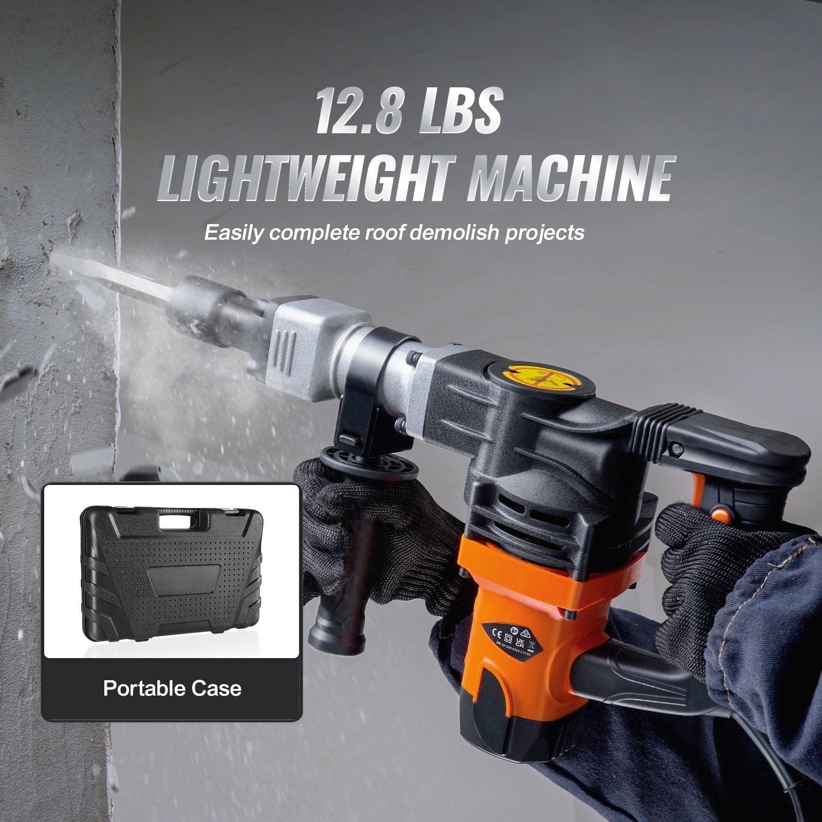 Demolition Jack Hammer Concrete Breaker 1400W Electric Hammer 2 Chisel Bit - Image 4
