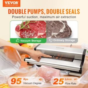 Vacuum Sealer Machine, 95Kpa 350W Powerful Dual Pump And Dual Sealing, Dry And Moist Food Storage, Automatic And Manual Air Sealing System With Built-in Cutter, With Seal Bag And External Hose - Image 3