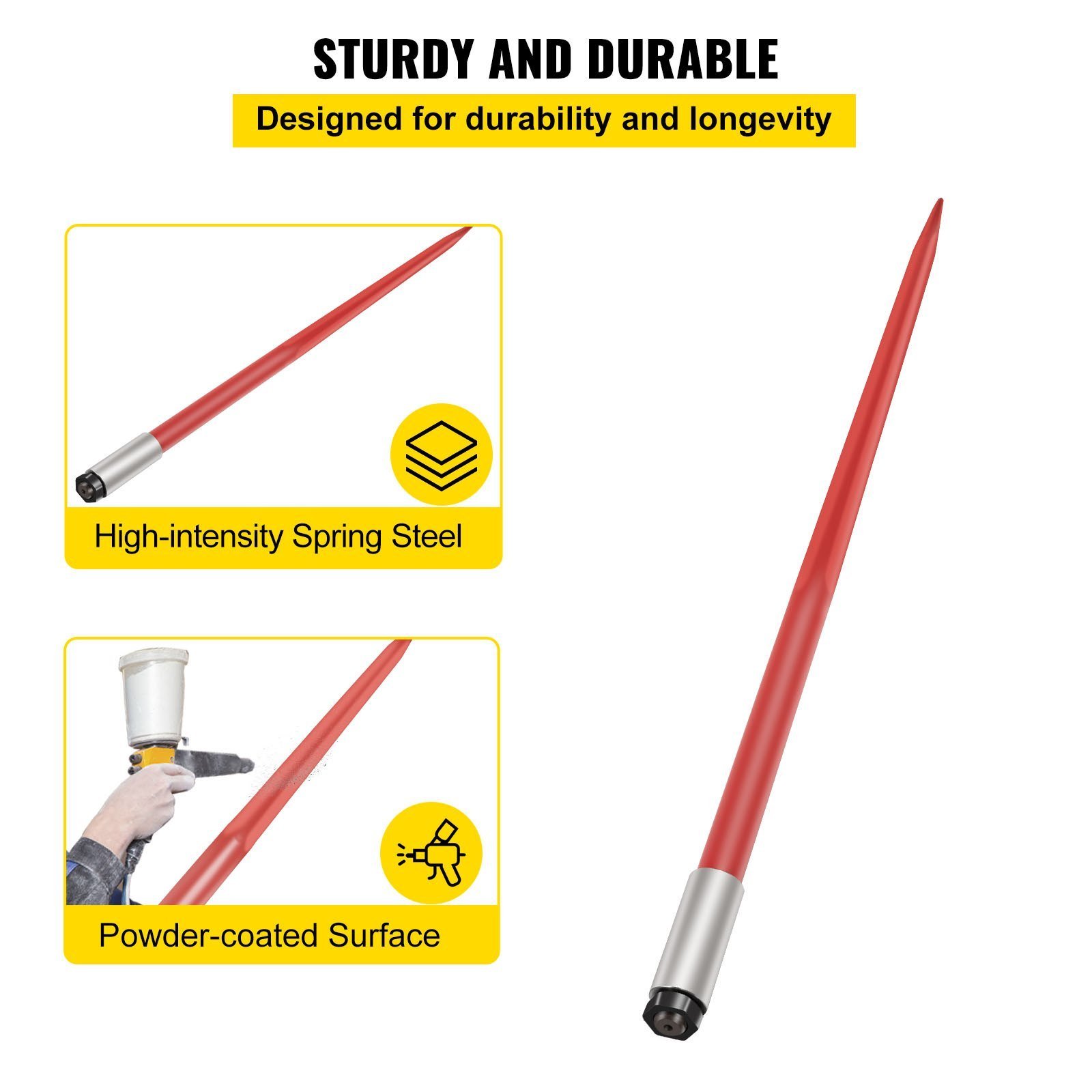 Hay Spear 49' Bale Spear 4500 Lbs Capacity, Bale Spike Quick Attach Square Hay Bale Spears 1 3/4' Wide, Red Coated Bale Forks, Bale Hay Spike With Hex Nut & Sleeve For Buckets Tractors Loaders - Image 5