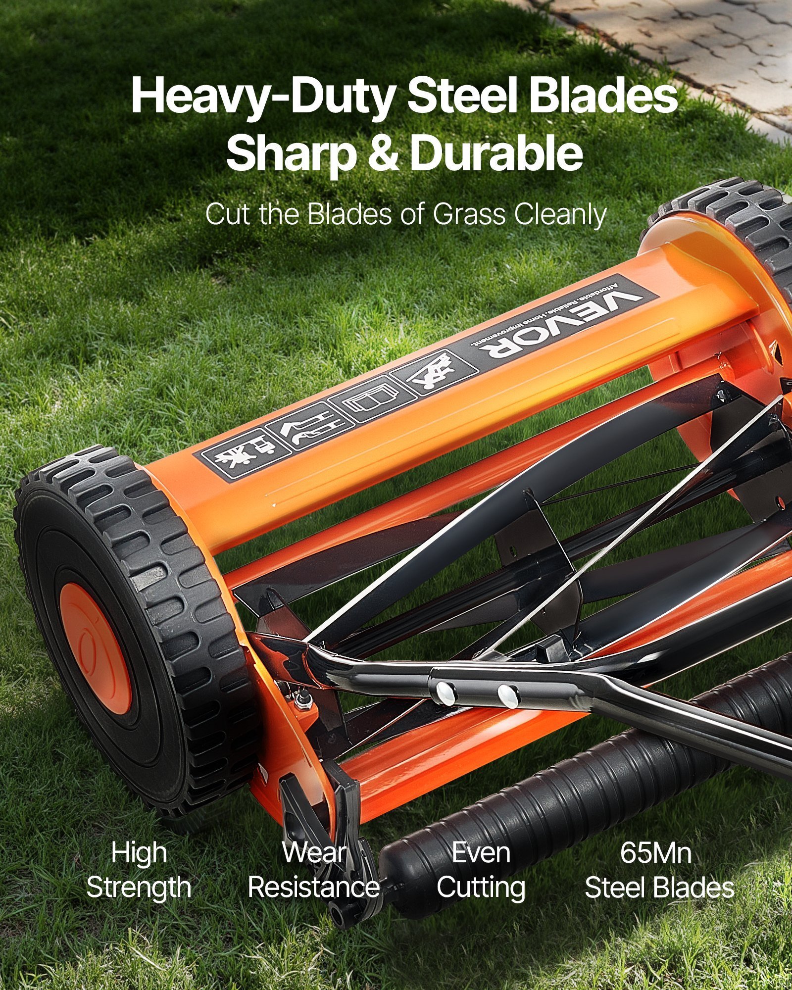 16' Manual Push Reel Lawn Mower 5-Blade Adjustable Height Grass Catcher 2 Wheels - Image 4