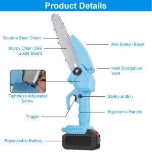 1Set Electric Mini Chainsaw Portable Handheld Cordless Small Chain Saw Battery Powered With 2Pcs 1200mAh Rechargeable Batteries 8in Chains Gloves Goggles For Pruning Trees Wood Cutting - Image 6