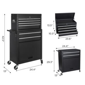 Tool Chest, 8-Drawer Rolling Tool Storage Cabinet With 2 In 1 Detachable Top Tool Box, Liner, Lockable Wheels, Side Hooks, Locking Mechanism, Metal Tool Cart For Garage - Image 2