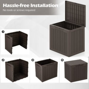 Outdoor Storage Box 25 Gallon Deck Box With Lockable Lid And Wicker-woven Texture For Storage Bin, Side Table Or Bench - Image 4