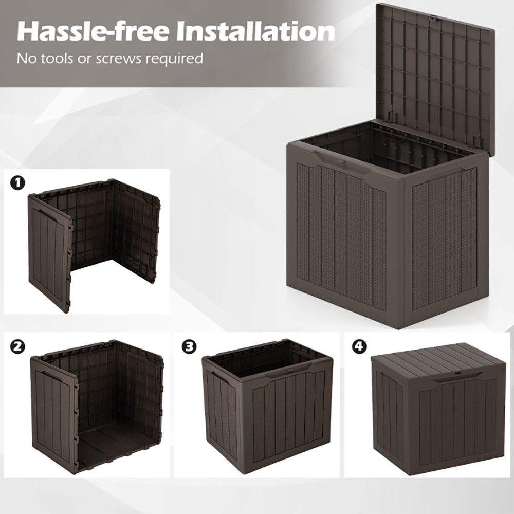 Outdoor Storage Box 25 Gallon Deck Box With Lockable Lid And Wicker-woven Texture For Storage Bin, Side Table Or Bench