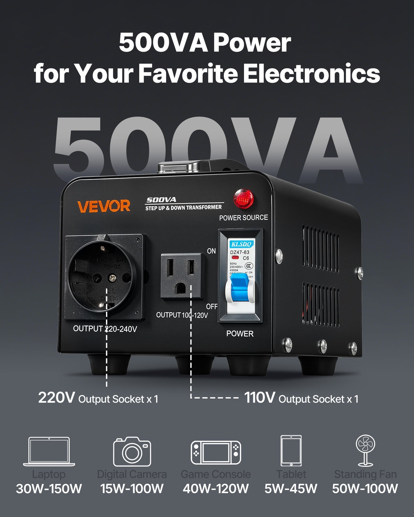 Voltage Converter Transformer 500VA Step Up/Down 110V To 220V/220V To 110V - Image 2