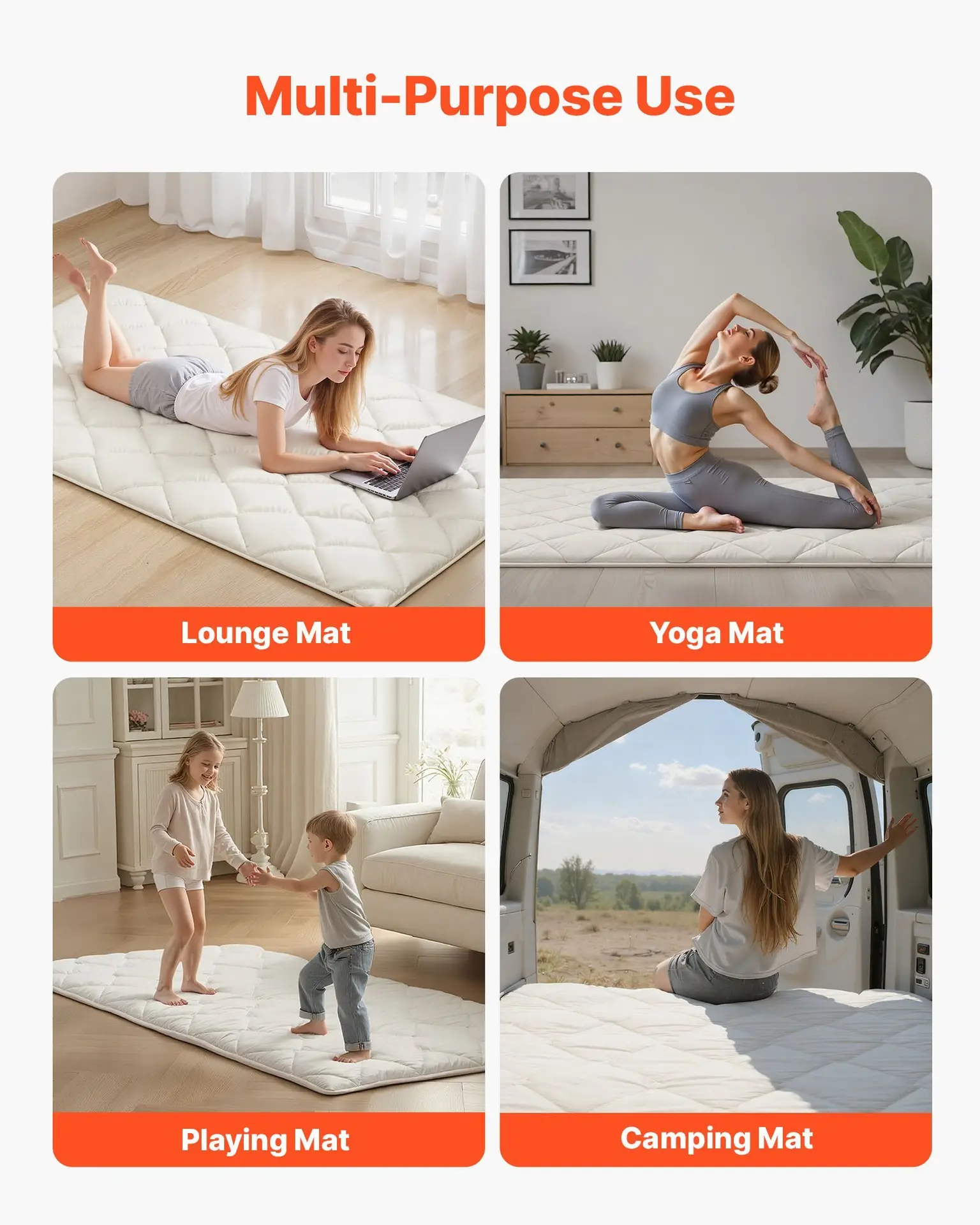 Japanese Tatami Mat, Twin Size Foldable Japanese Tatami Mattress, Futon Mattress With Storage Bag & Fastener, 9-Layer Floor Mat For Sleeping, Dormitory, Meditation, Yoga, 80 X 39 X 2.5 In, White - Image 1