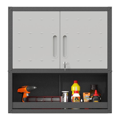 Metal Wall-Mounted Tool Storage Cabinet With Locking Door And 1 Shelf 1 Opened Drawer For Garage Warehouse,Office,Assembly Required