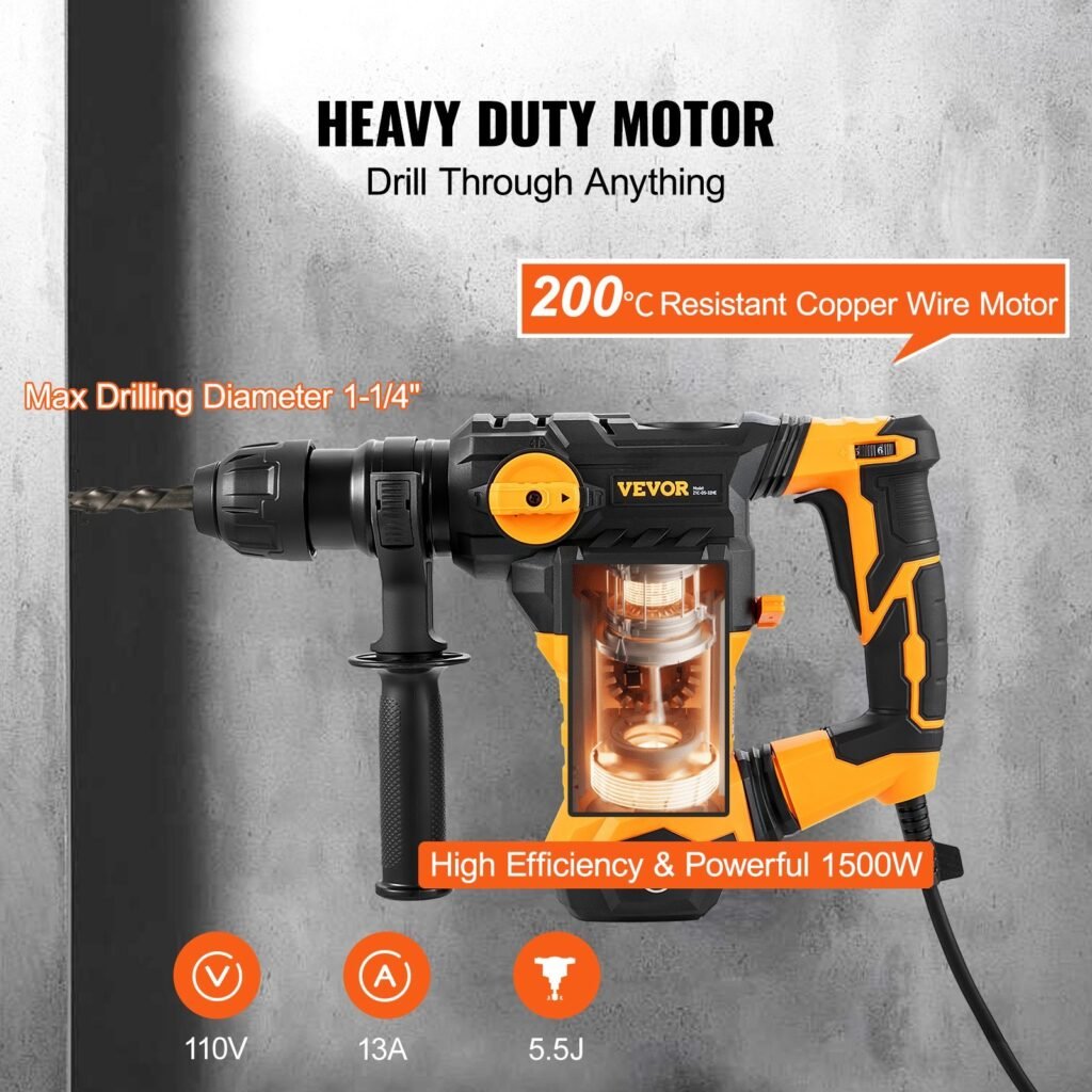 Rotary Hammer Drill Corded Drills 1-1'4' 4 Modes SDS-Plus Chipping Hammers