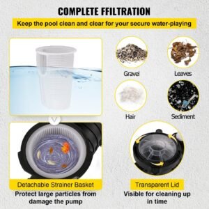 Swimming Pool Pump 1HP, Dual Voltage 110V 220V, 5544GPH, Powerful Pump For Above Ground Pool Water Circulation, With Strainer Basket, 2pcs 1-1/2'' NPT Connectors Tested To UL Standards - Image 5