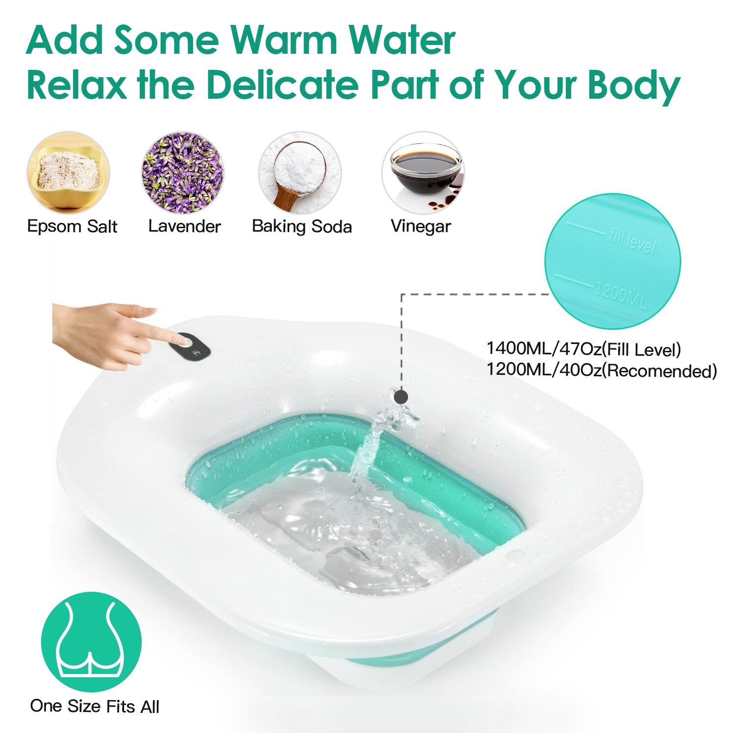 1Pc Foldable Postpartum Care Basin Sitz Toilet Seat Bidet Basin Battery Powered Toilet Bidet For Pregnant Postpartum Hemorrhoid Elderly Care 1400ML 47Oz - Image 5