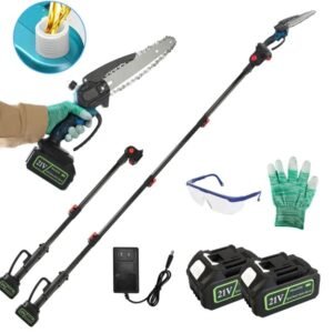 2-In-1 8' Cordless Electric Pole Saw And Mini Chainsaw With Extension Poles 2Pcs 21V 3.0Ah Batteries Adjustable Length Chain Saw With Auto Oiler Safety Switch For Wood Cutting - Image 1
