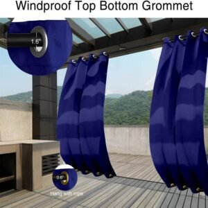 50 In X 84 In Outdoor Curtains For Patio Waterproof, Porch Privacy Drapes On Top And Bottom Curtain , Navy 1 Panel - Image 5
