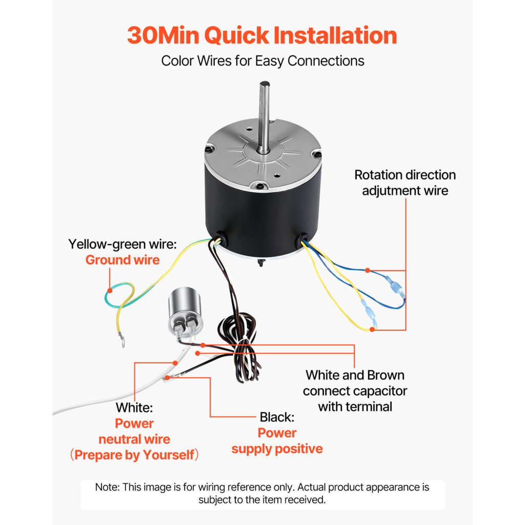 Condenser Fan Motor With Capacitor, 1 4HP 825RPM 208-230V, Compatible With GE Genteq 5KCP39LFBE31S 5KCP39LFY534AS, Lennox 12Y65 92W75, Carrier HC39GE242 HB39GQ232, Amana Janitrol 0131M00014PS