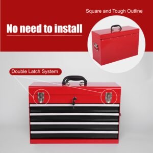 Heavy Duty Metal Tool Box, 21-inch, Portable Metal Tool Box With 4 Drawers, Small Tool Chest With EVA Liners, Ball Bearing Slide Drawers Locking & Powder Coated Finish, Multi-Function Tool Organizer - Image 4