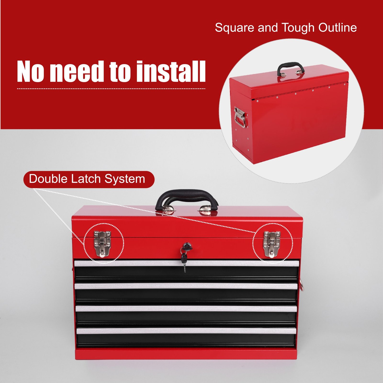 Heavy Duty Metal Tool Box, 21-inch, Portable Metal Tool Box With 4 Drawers, Small Tool Chest With EVA Liners, Ball Bearing Slide Drawers Locking & Powder Coated Finish, Multi-Function Tool Organizer - Image 4