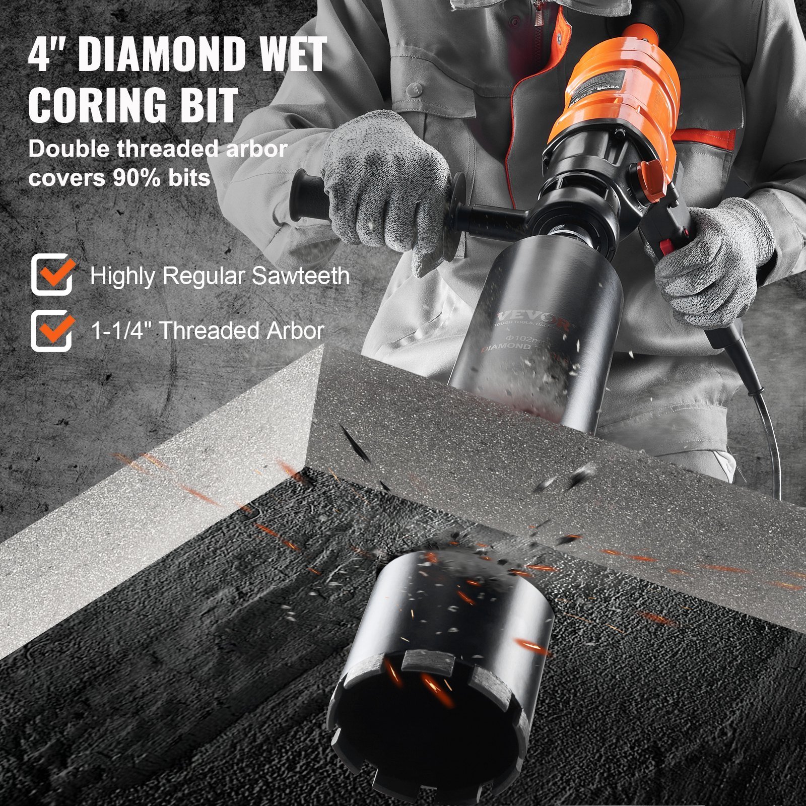 Diamond Core Drilling Machine, 4in Handheld Wet Concrete Core Drill Rig, 1100-2400RPM Two Speed & 1-1/4' Thread & 2 Bubble Levels, 3-4in Drilling Diameter For Concrete Brick Block Stone, 1500W - Image 3