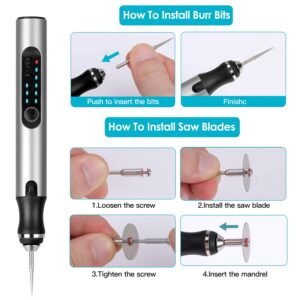 1Set Electric Engraving Pen With 33Pcs Burr Bits 5Pcs Stencils 3 Gears Speed Rechargeable Cordless Professional Engraver Etching Machine For Jewelry Glass Stone Metal Wood - Image 9