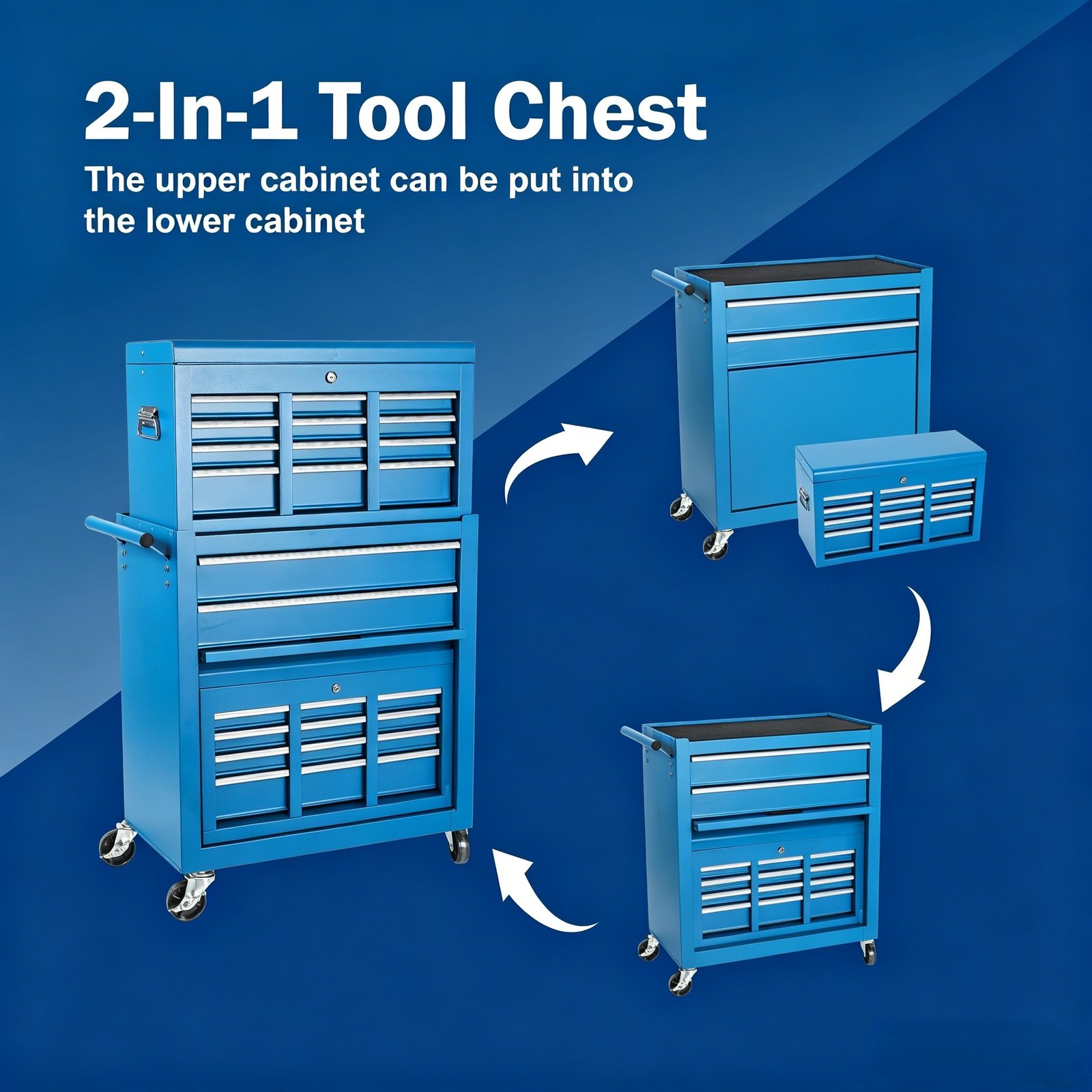 Tool Chest, 8-Drawer Rolling Tool Storage Cabinet With 2 In 1 Detachable Top Tool Box, Lockable Wheels, Metal Tool Cart For Garage - Image 3