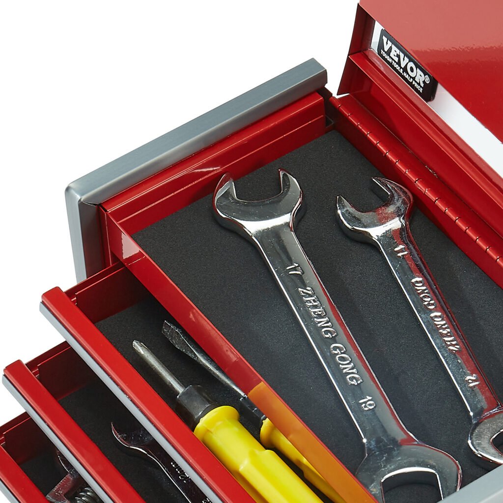 Tool Box 8.6-inch Portable Metal Tool Box 3 Drawers Tool Organizer Red