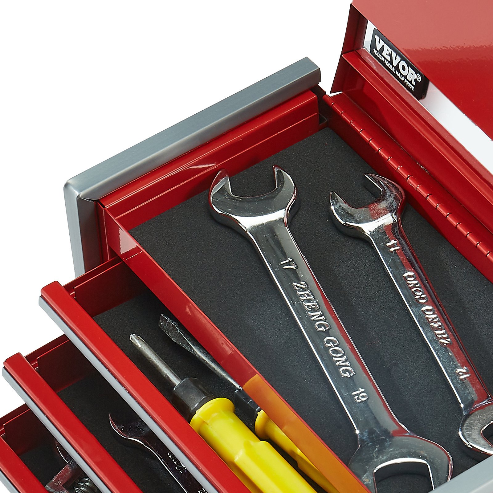 Tool Box 8.6-inch Portable Metal Tool Box 3 Drawers Tool Organizer Red - Image 5