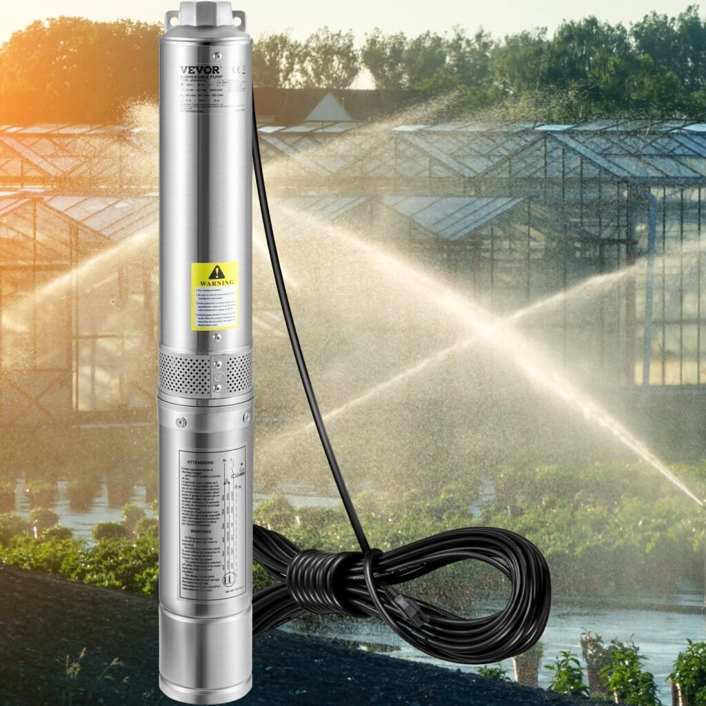 Deep Well Submersible Pump, 0.5HP 115V/60Hz, 28gpm Flow 167ft Head, With 33ft Electric Cord, 4" Stainless Steel Water Pumps For Industrial, Irrigation&Home Use, IP68 Waterproof Grade