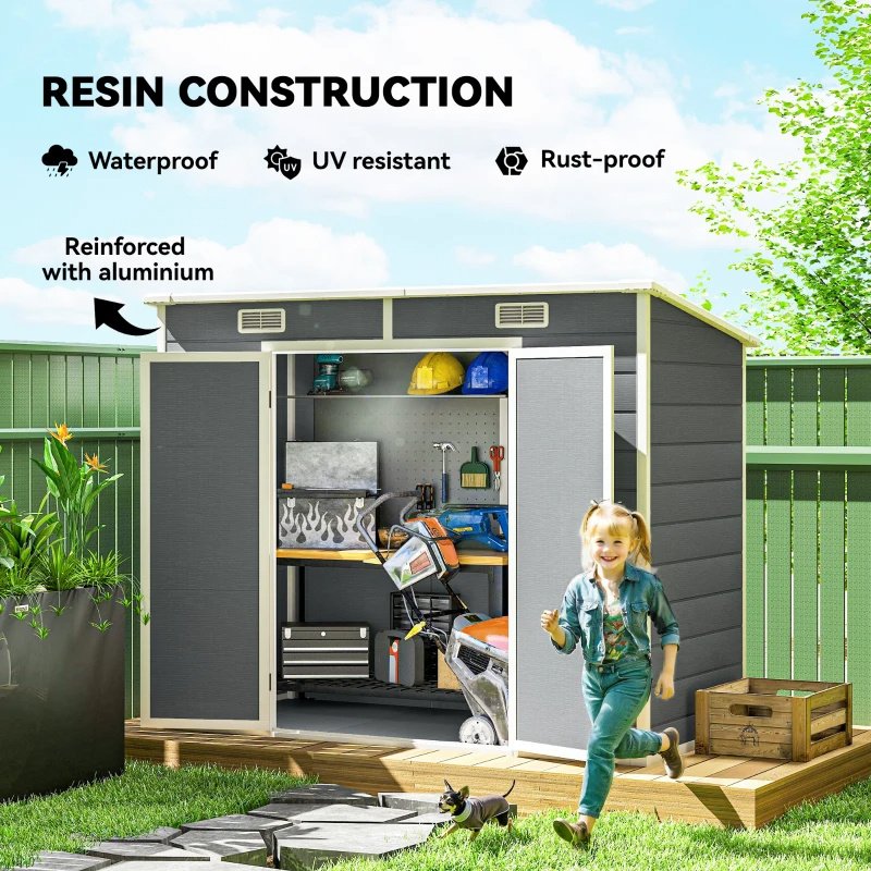 Plastic Outdoor Storage Shed With Floor, Window, Lockable Doors And Vents For Backyard Patio Lawn, Multiple Packages Shipped. Please Pay Attention To The Dimensions And Weight In The Details.