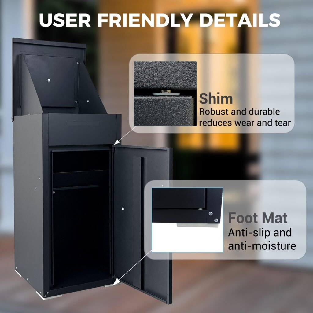Package Delivery Box for Outside,  Cold-Rolled Steel Delivery Box for Packages & Mails, Anti-Theft Lockable Large Mailbox for Porch, House, Curbside, Black