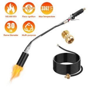 180,000 BTU Propane Weed Torch Heavy Duty Weed Burner Flame Weeder With 10FT Hose Piezo Ignition Adjustable Flame Control For Weeds Ice Snow Asphalt Fire Starting Propane Tank Not Included - Image 7