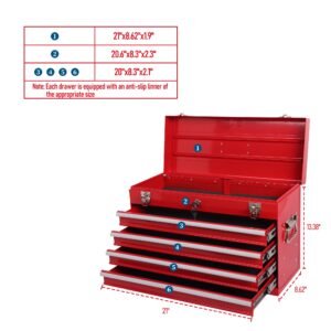 Heavy Duty Metal Tool Box, 21-inch, Portable Metal Tool Box With 4 Drawers, Small Tool Chest With EVA Liners, Ball Bearing Slide Drawers Locking & Powder Coated Finish, Multi-Function Tool Organizer - Image 8