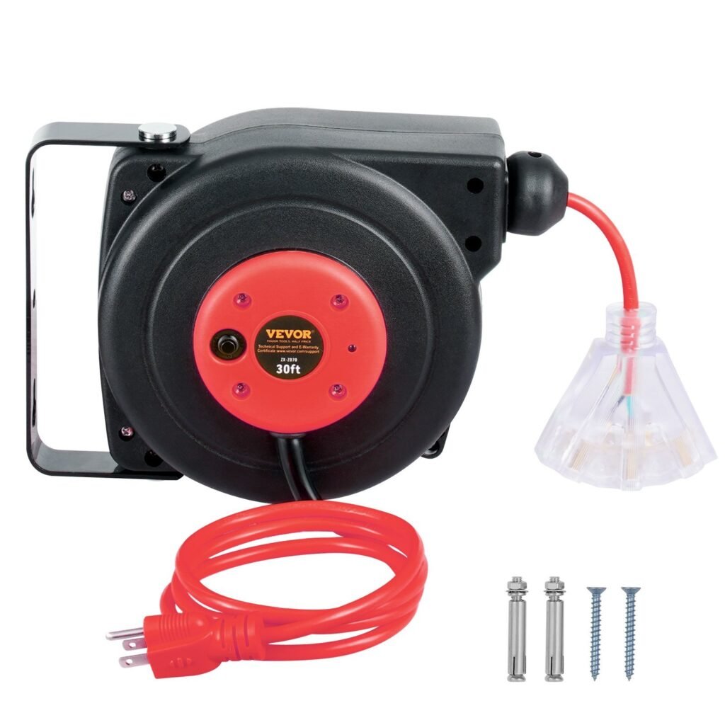 Retractable Extension Cord Reel Power Cord Reel 30FT 16AWG/3C SJTOW
