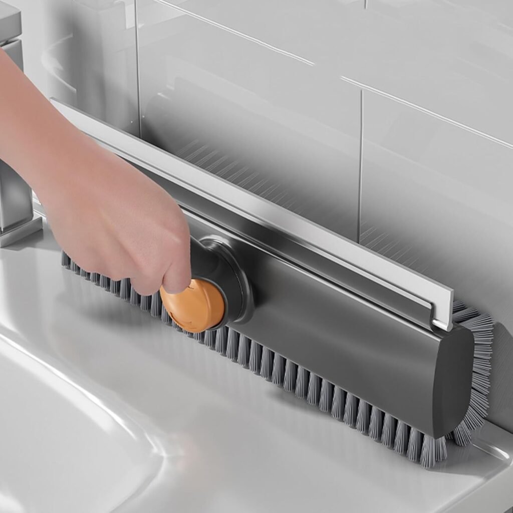 Floor Scrub Brush With 54in Adjustable Long Handle, Grey&Orange  3 In 1 Floor Scrub Brush With Scraper And Stiff Bristle, Heavy Duty Floor Scrubber For Shower Bathroom Kitchen Patio Garage
