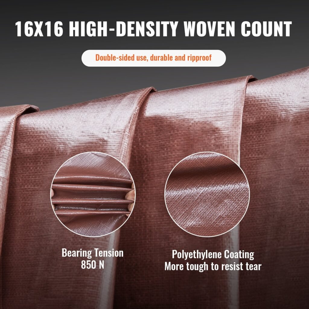 Tarp 20x40 Ft 16 Mil Extra Thick, Waterproof Poly Plastic Tarps Cover, Multi-Purpose Outdoor Tarpaulin With Grommets & Reinforced Edges For Truck, RV, Boat, Camping (Brown)