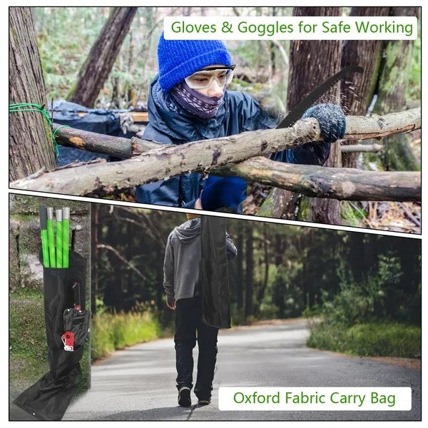 2 In 1 Extra Long Manual Pole Saw 8.23-15.12FT Extendable Tree Pruner For High Branches With Pruner Scissors 2 Double-hooked Saw Blades Goggles Gloves