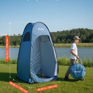 Pop Up Shower Tent, Instant Portable Privacy Tent Changing Room With Ground Stakes, Ropes, And Carry Bag, 190T Polyester With Silver Coating, Quick Setup, For Camping, Beach, Fishing, Blue - Image 5