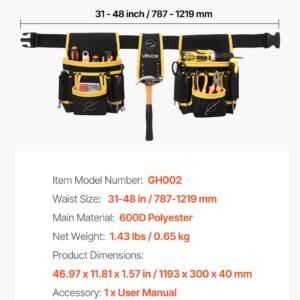 Tool Belt, Magnetic Tool Pouch For Men, 28 Pockets Heavy Duty Adjustable Utility Belt Detachable Work Bag For Electrician, Carpenter, Construction, Work Apron Organizer, Waist Adjust 31 To 48in - Image 6