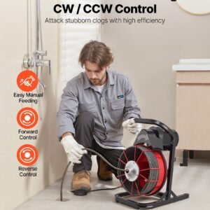 Drain Cleaner Machine 75 FT X 3/8 Inch, Sewer Snake Auger Manual Feed With 4 Cutters & Air-activated Foot Switch For 2" To 4" Pipes - Image 4