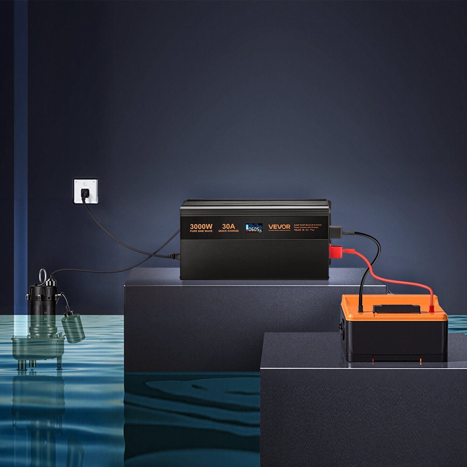 Sump Pump Battery Backup System 3000W LCD Auto Switches To Battery Inverter - Image 6