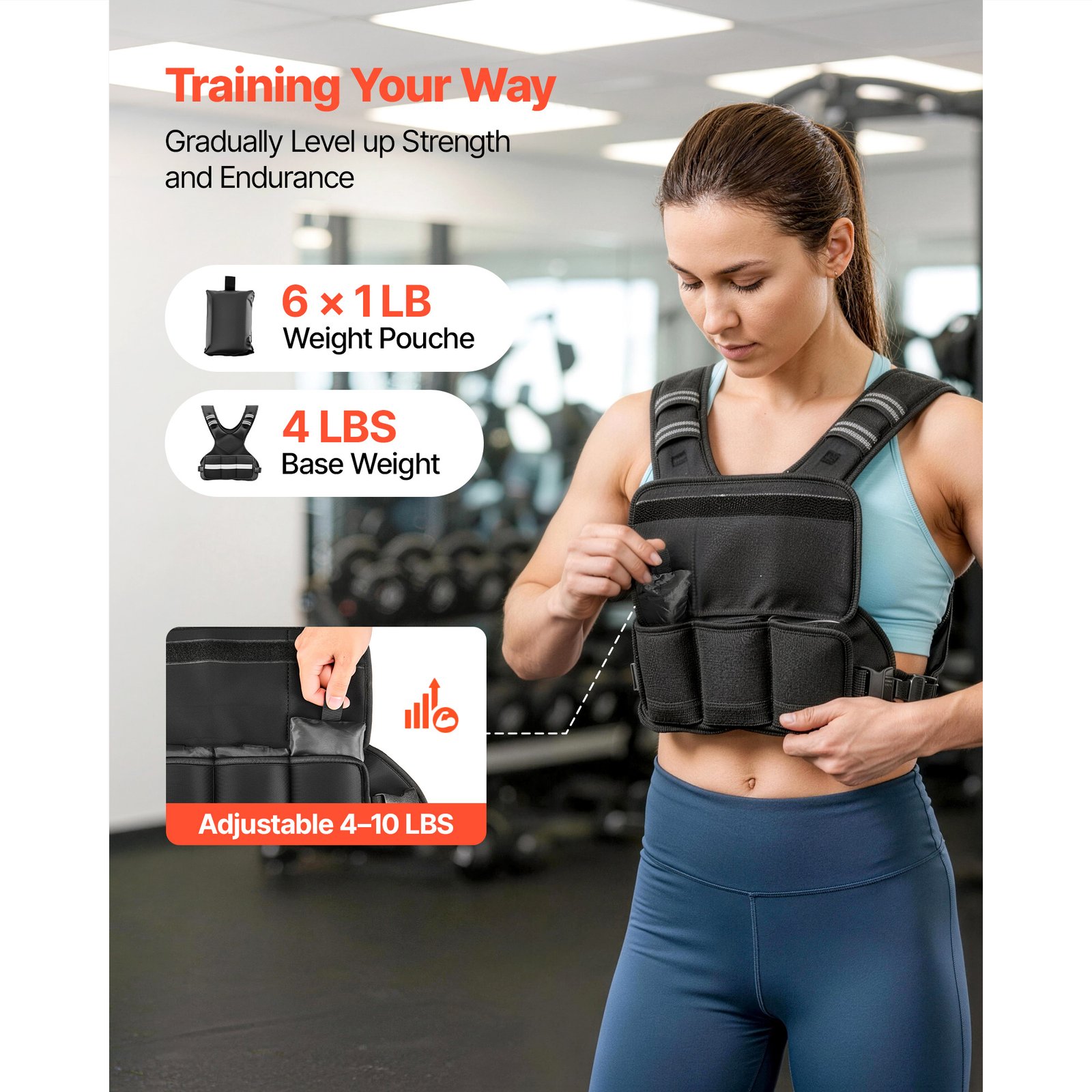 Adjustable Weighted Vest, 4-10 Lbs Comfortable X-Shape Body Weight Vest Set With 6 Weight Packs And Reflective Stripe, For Men Women, Workout Equipment For Strength Training Running Jogging - Image 5