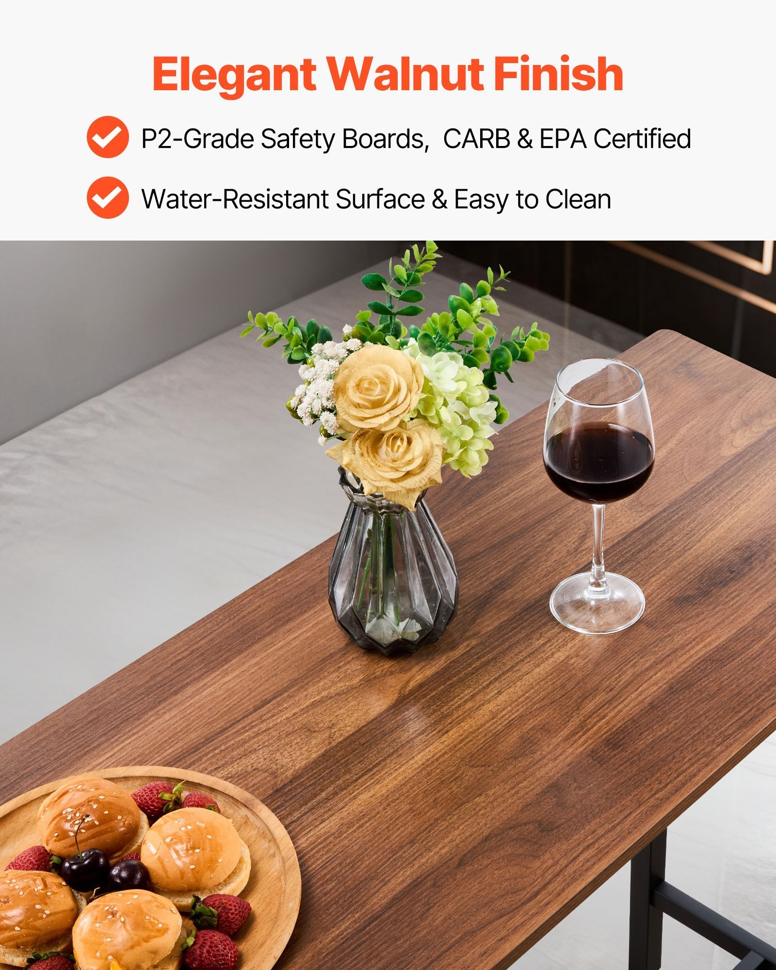 Bar Table, 3PCS 47″ Bars Tables Set, Bar Tables And Chair Set With Rounded Edge Design, Rectangular Pub Table With Two Stools For Office Desk, Breakfast Corner, Mini Bars, Rustic Brown, Black - Image 4