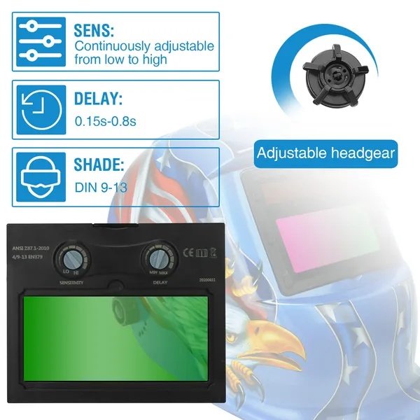 Welding Helmet Solar Powered Auto Darkening Hood With Adjustable Wide Shade Range 9-13