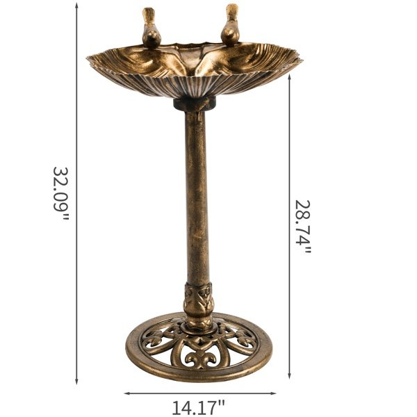 50x36x81cm Antique Bronze Resin Bird Bath With Shell Edge & 1.4W Solar Fountain